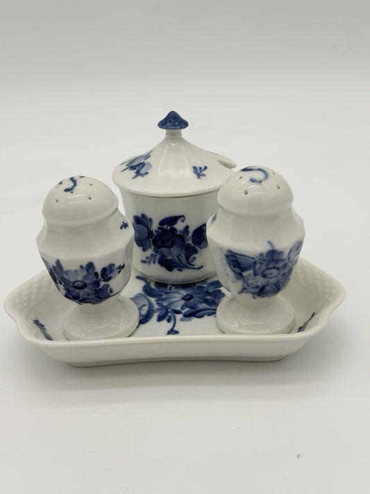 Royal Copenhagen Denmark Porcelain Salt & Pepper Tray Mustard Pot Set 5 PCs