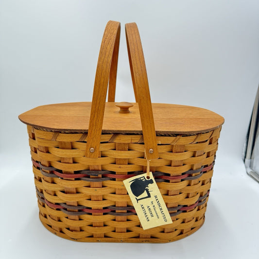 Vintage Amish Artisans Handcrafted Oval Sewing Basket Folk Art Wisconsin Rare