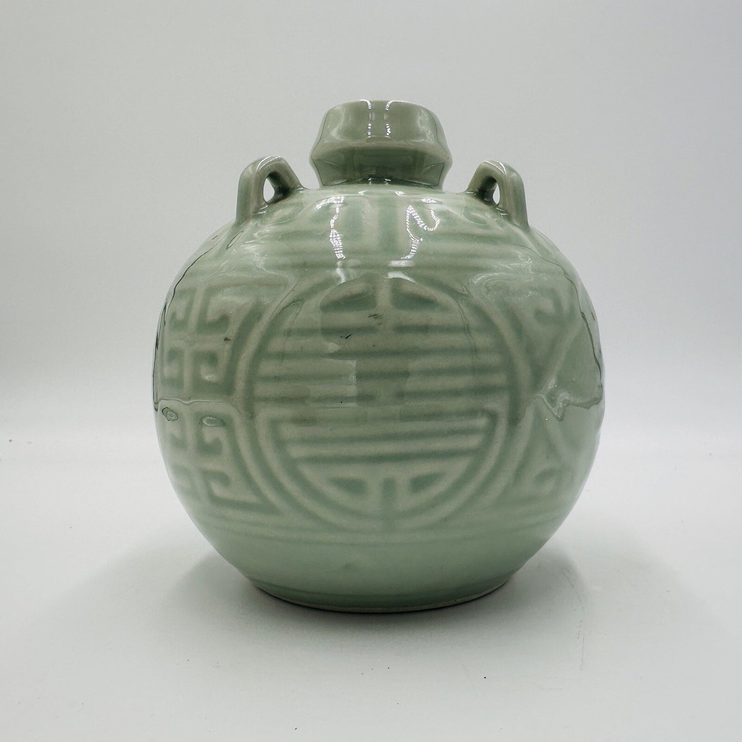 Chinese Celadon Pottery Spirit Pot Pouring Jug Green Glossy Round Antique