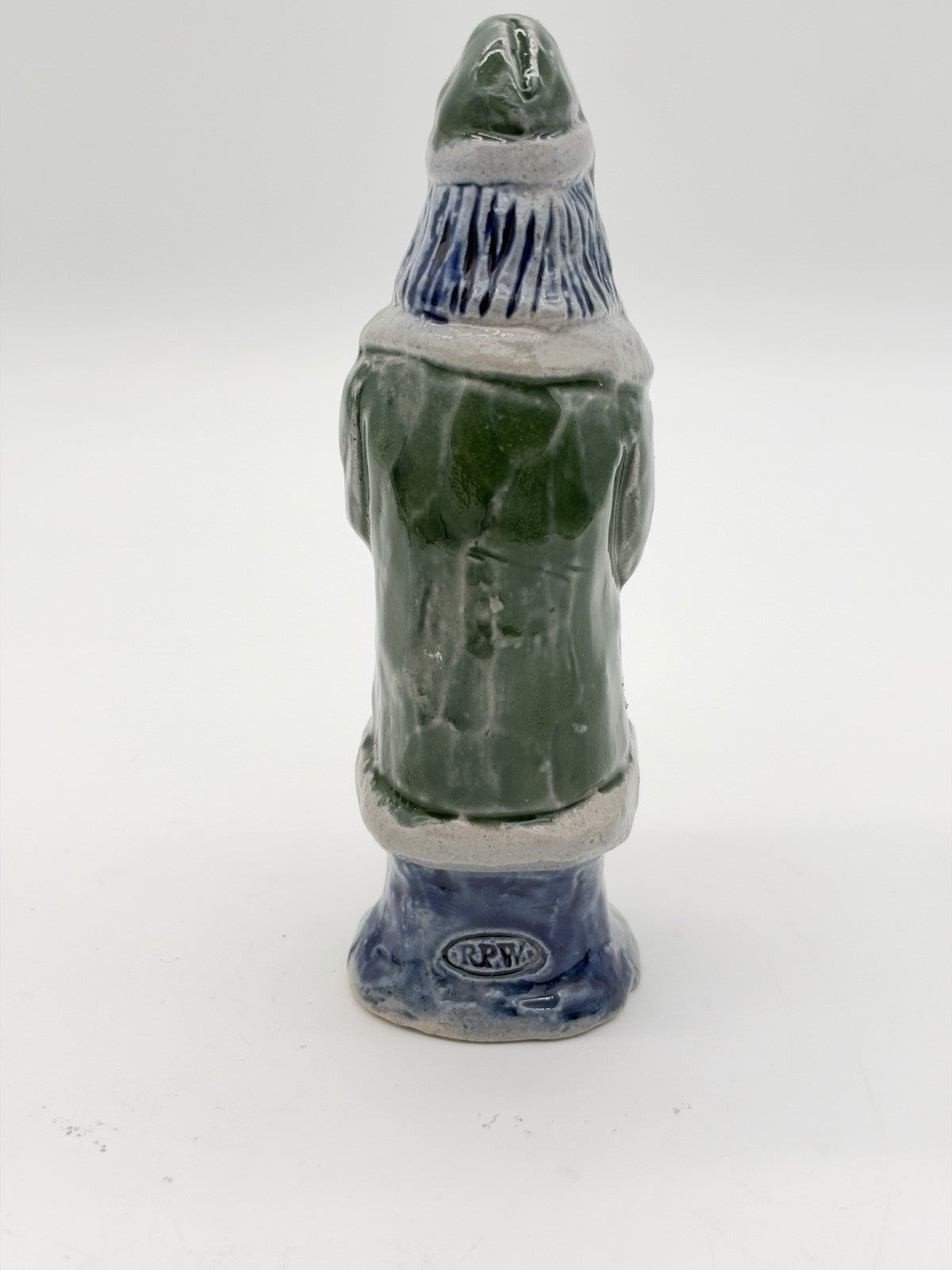 Rowe Pottery Works Green/blue Santa With Lantern Salt Glaze Figurine 5” Rare
