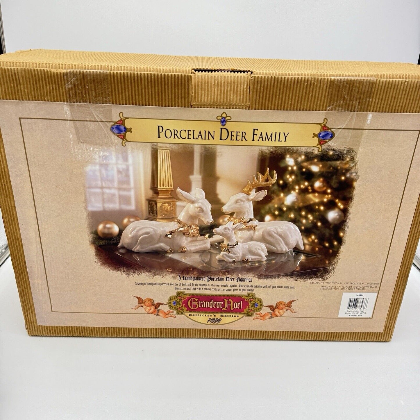 1999 Grandeur Noel 3 Piece Porcelain Deer Family Christmas Figurines #663688 Box