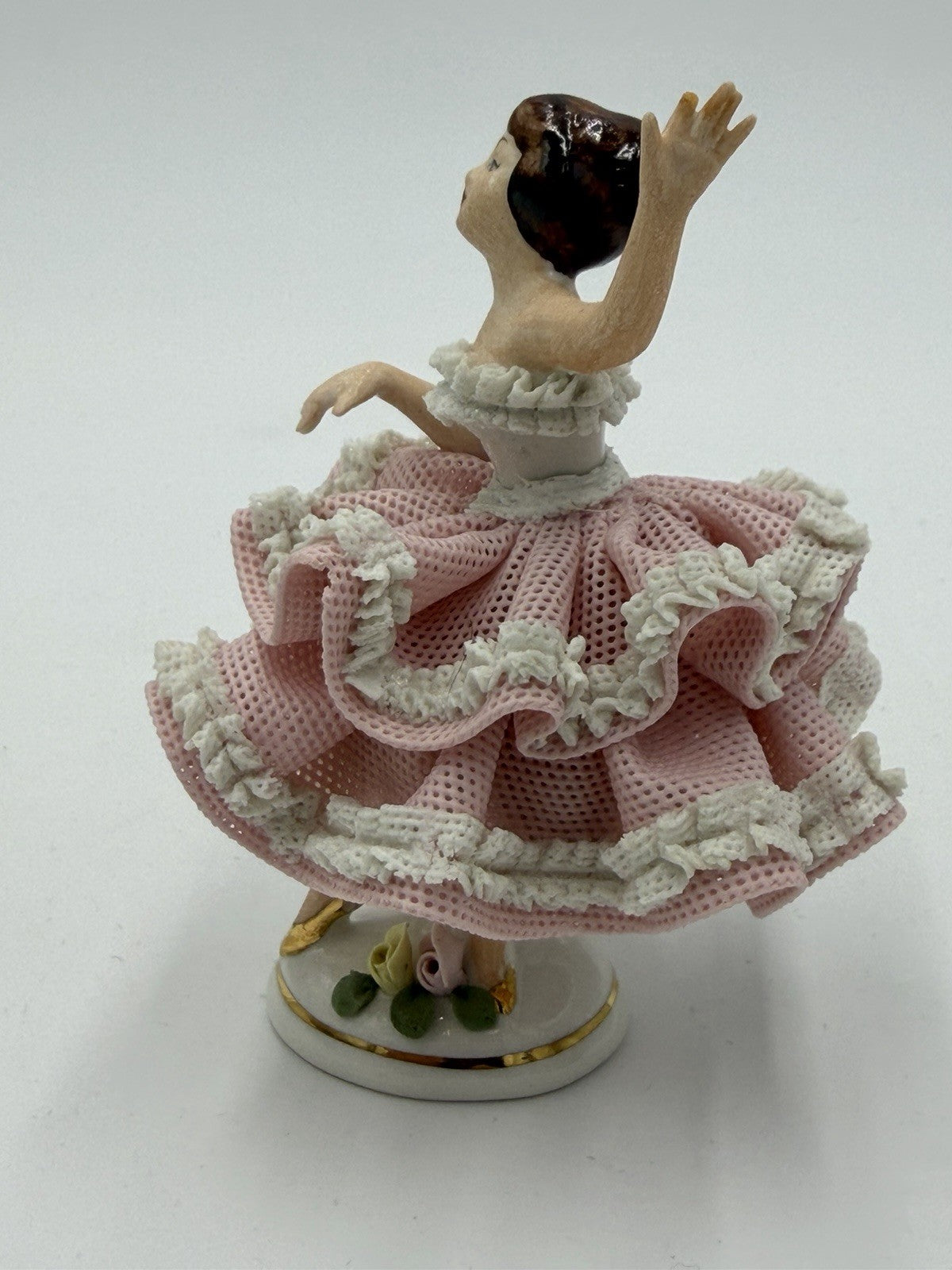 Vintage Karl Klette Dresden Porcelain Ballerina Pink Lace Dress Figurine 4”H