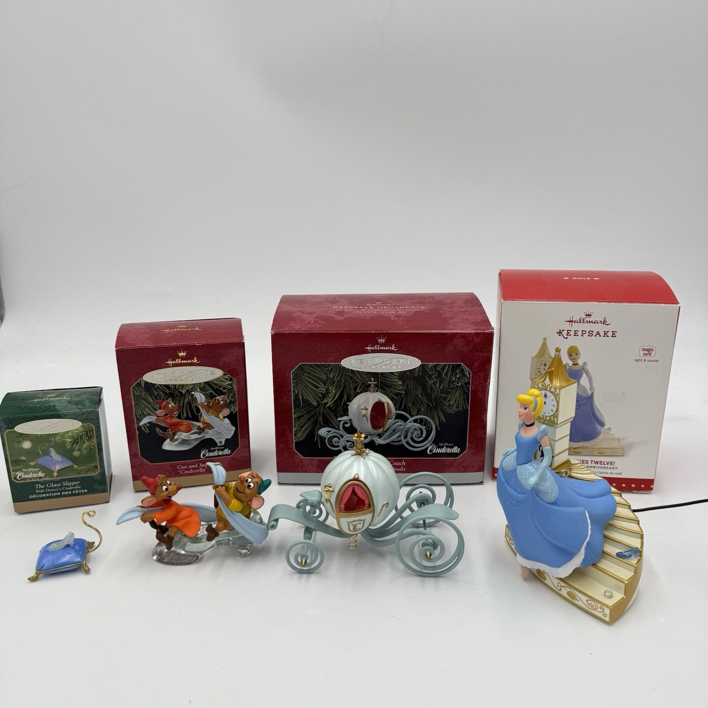 Hallmark Disney Cinderella Slipper Gus & Jaq Coach Ornaments Set 4 PCs