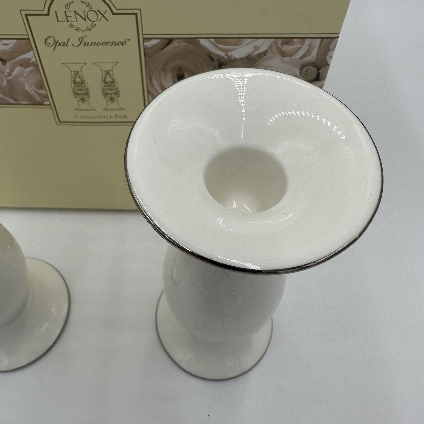 Lenox Candlesticks Set Table Decor Home Dining Porcelain White Opal Innocence