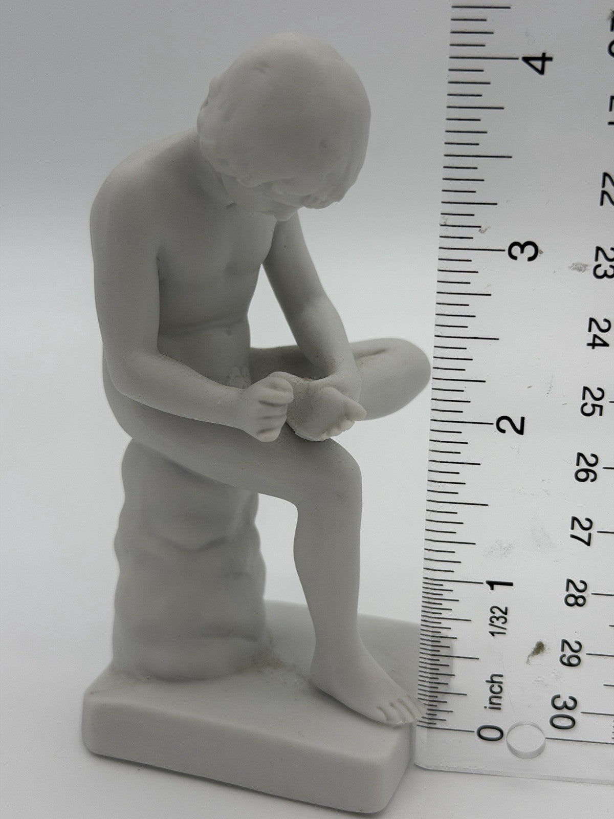 Antique parian ware seated boy Spinario Boy w/ Thorn white bisque 4” figurine