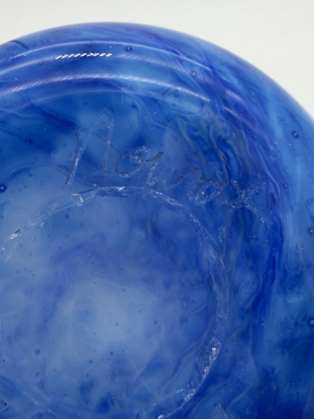 Michael Nourot Studio Art Glass 7.5”H White Cased Blue Vintage Vase 1984