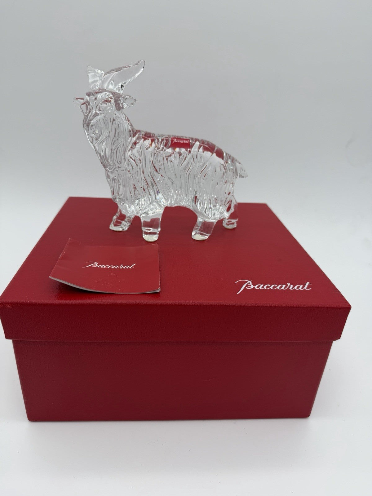 Baccarat Long Hair Goat Crystal France Clear Solid Figurine Sheep Boxed Rare