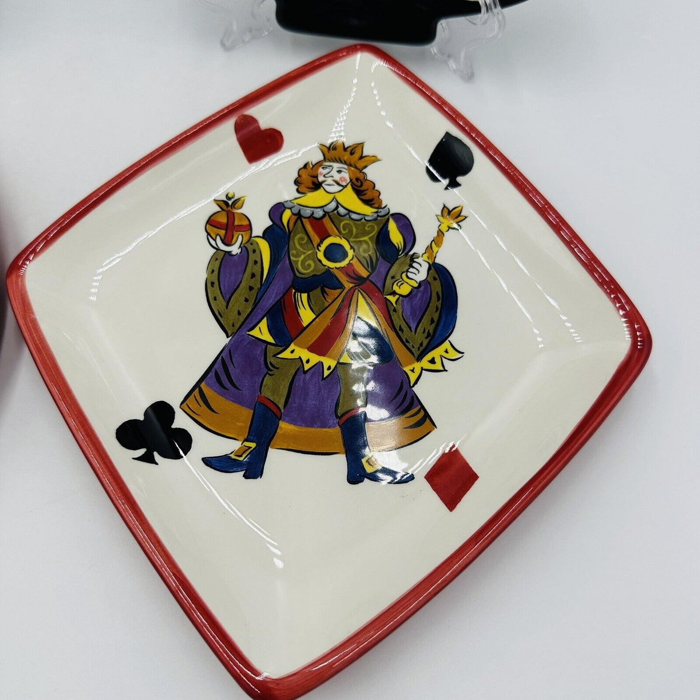 Tabletops Poker Plates Ceramic Hand Painted Gallery King of Hearts Set of 4