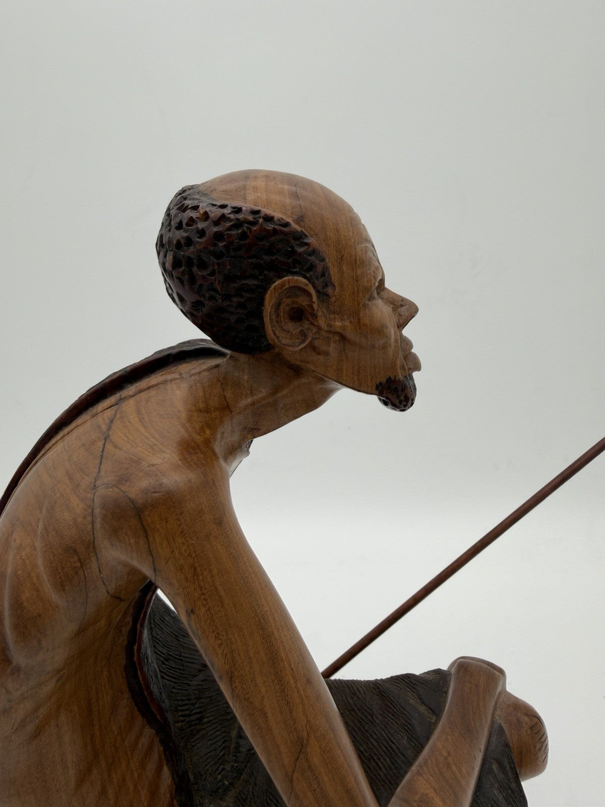 Vintage Folk Art Hand Carved Wood African Tribal Hunter Sculpture 13”H