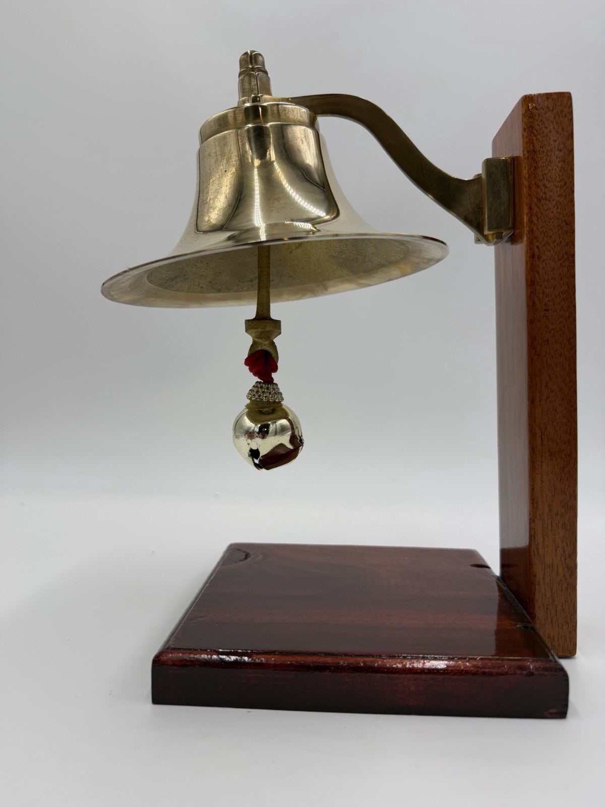 Vintage Brass Fog Tabletop Bell Boat Marine Nautical Hardware USA Wood Base