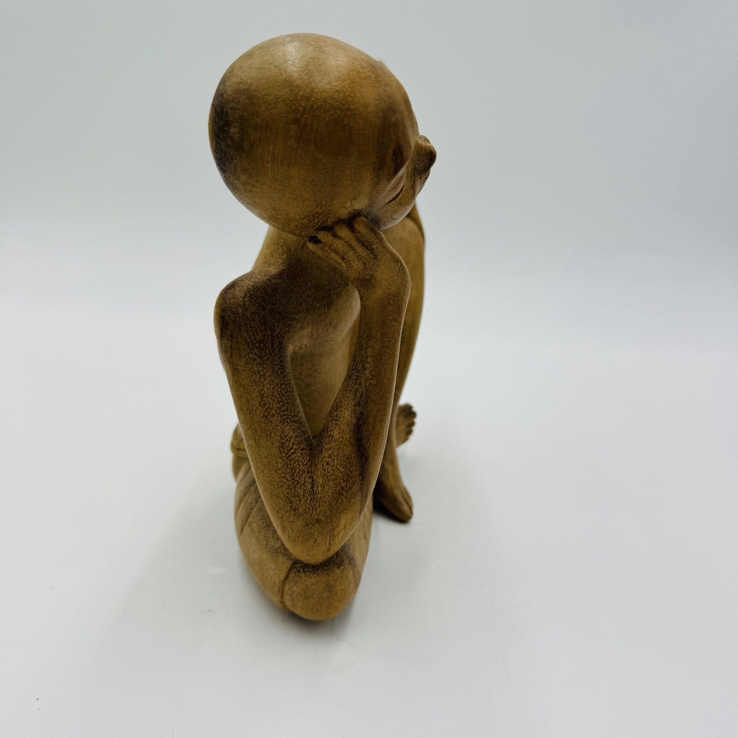 The Thinker Wood Carved Vintage Balinese Figural Sculpture c. 1970's