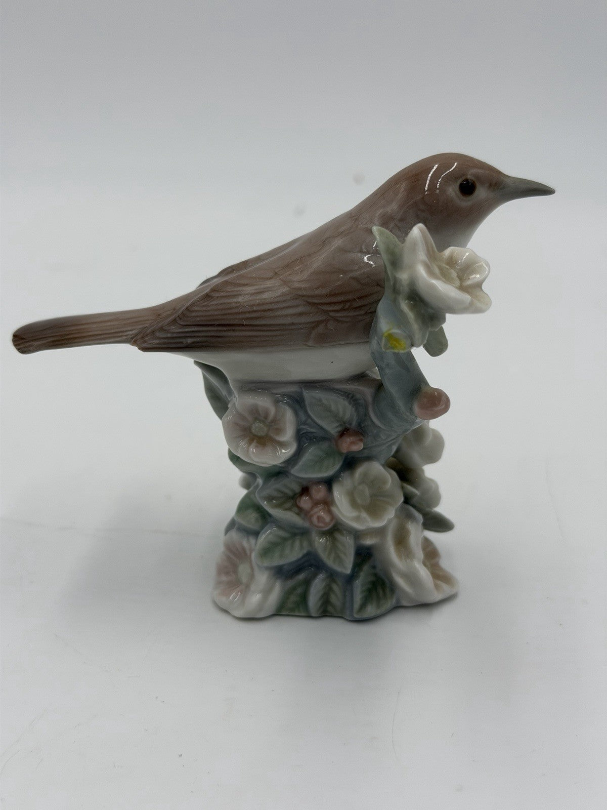 Lladro Spain Porcelain Nightingale Bird On Flower Branch Figurine 3.5”