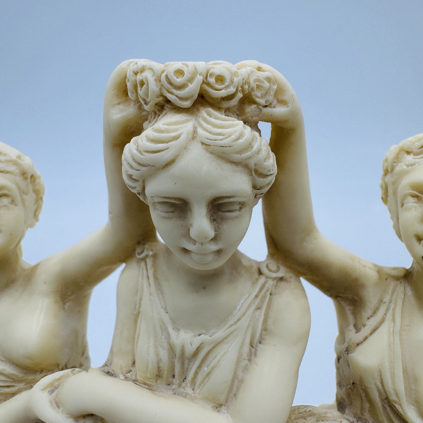 Signed P.A.T Italy Alabaster Three Graces Figurine  Marble Black Base Sculpture