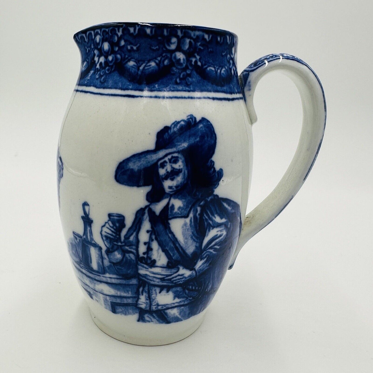 Royal Doulton Pitcher Morissian Flow Blue Pottery The King God Bless Him Antique