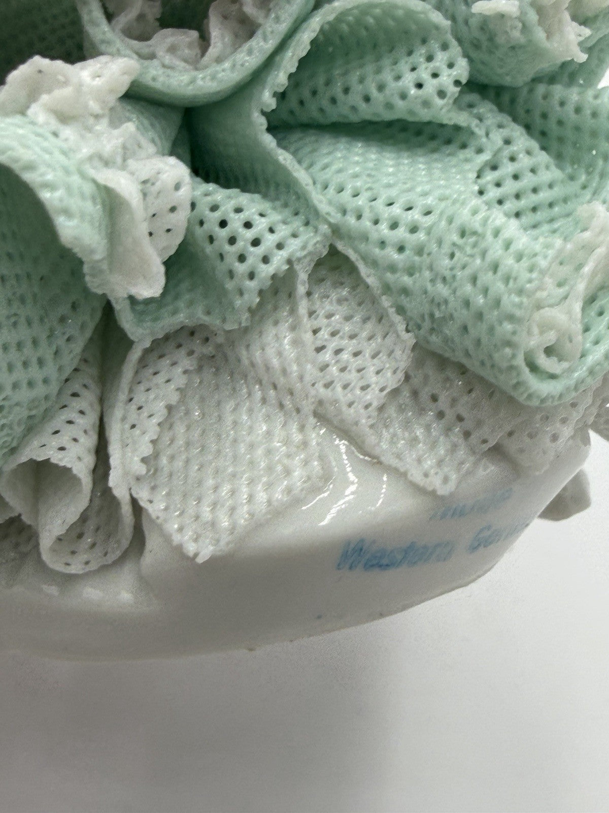 Vtg Dresden Germany Porcelain Victorian Lady Seated Green Lace Dress Figurine 3”