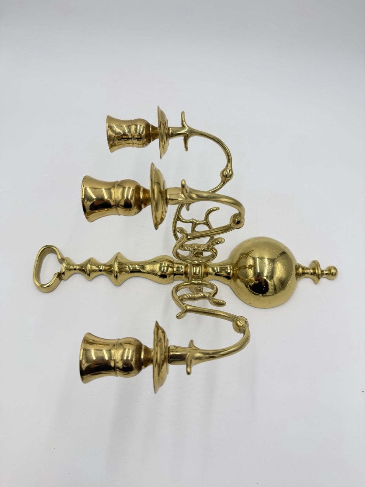 Hollywood Regency Solid Brass Wall Sconce | Triple Arm wall Candle Holder 12”x9”