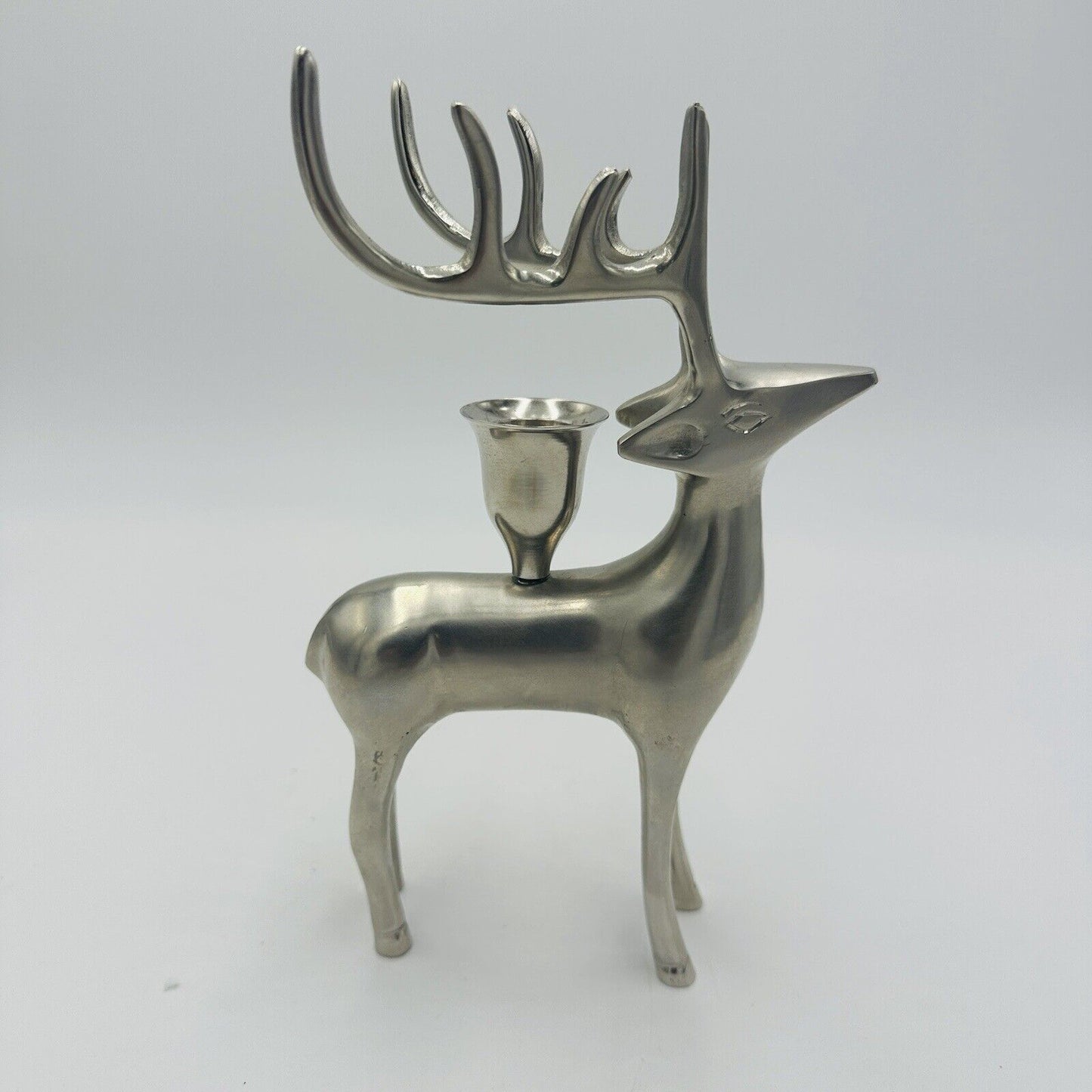 Pottery Barn Reindeer Candle Holders Vintage Silver Plated Seasonal Stag Taper