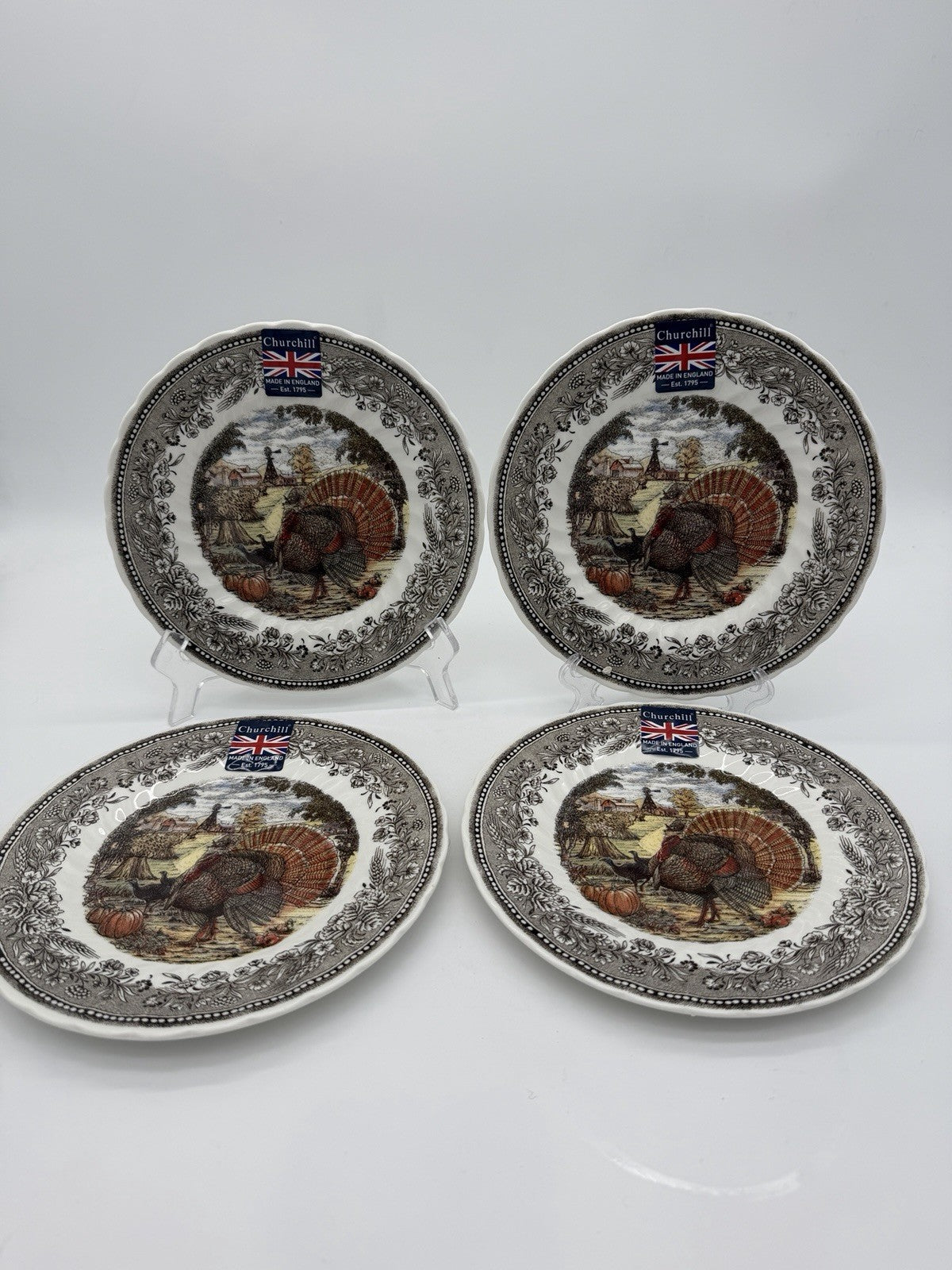 ROYAL WESSEX England porcelain Harvest Festival turkey salad plates set 4