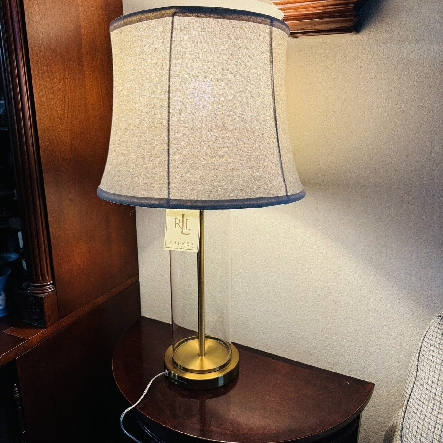 Ralph Lauren Payton MODERN CHIC BRASS & GLASS 27” Cylinder Gold Tone Table Lamp