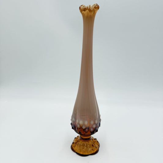 Vintage Fenton Art Glass Hobnail Double Drip Rose Amber Vase 11” USA