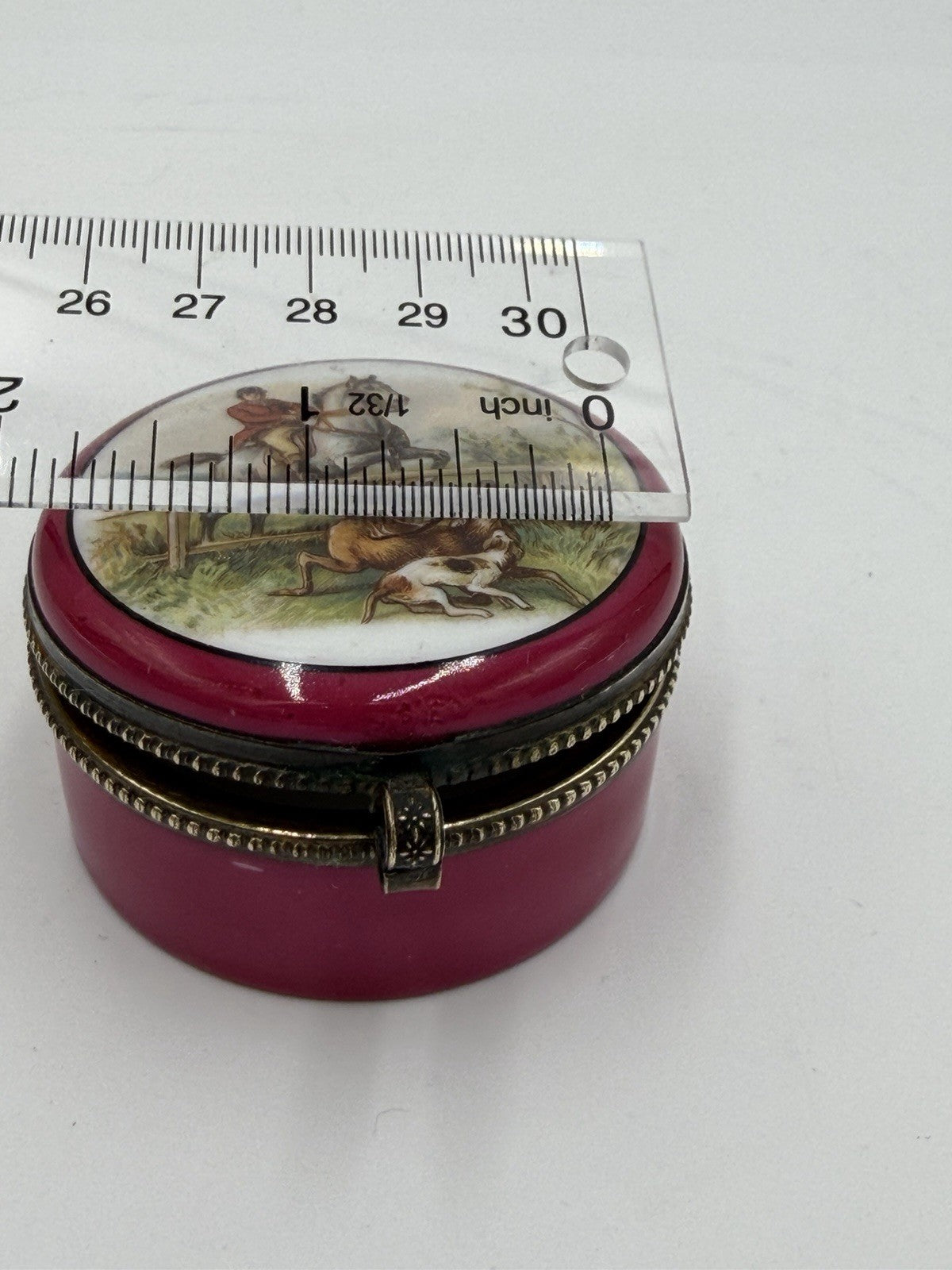 Rare Antique Czechoslovakian Painted PorcelainTrinket Box Equestrian hunt scene