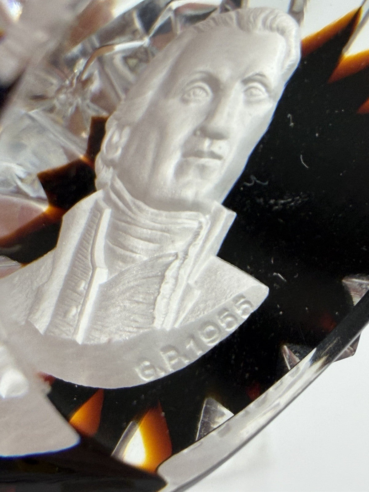 Baccarat France Crystal JAMES MONROE Sulphide Paperweight Ruby Red Faceted