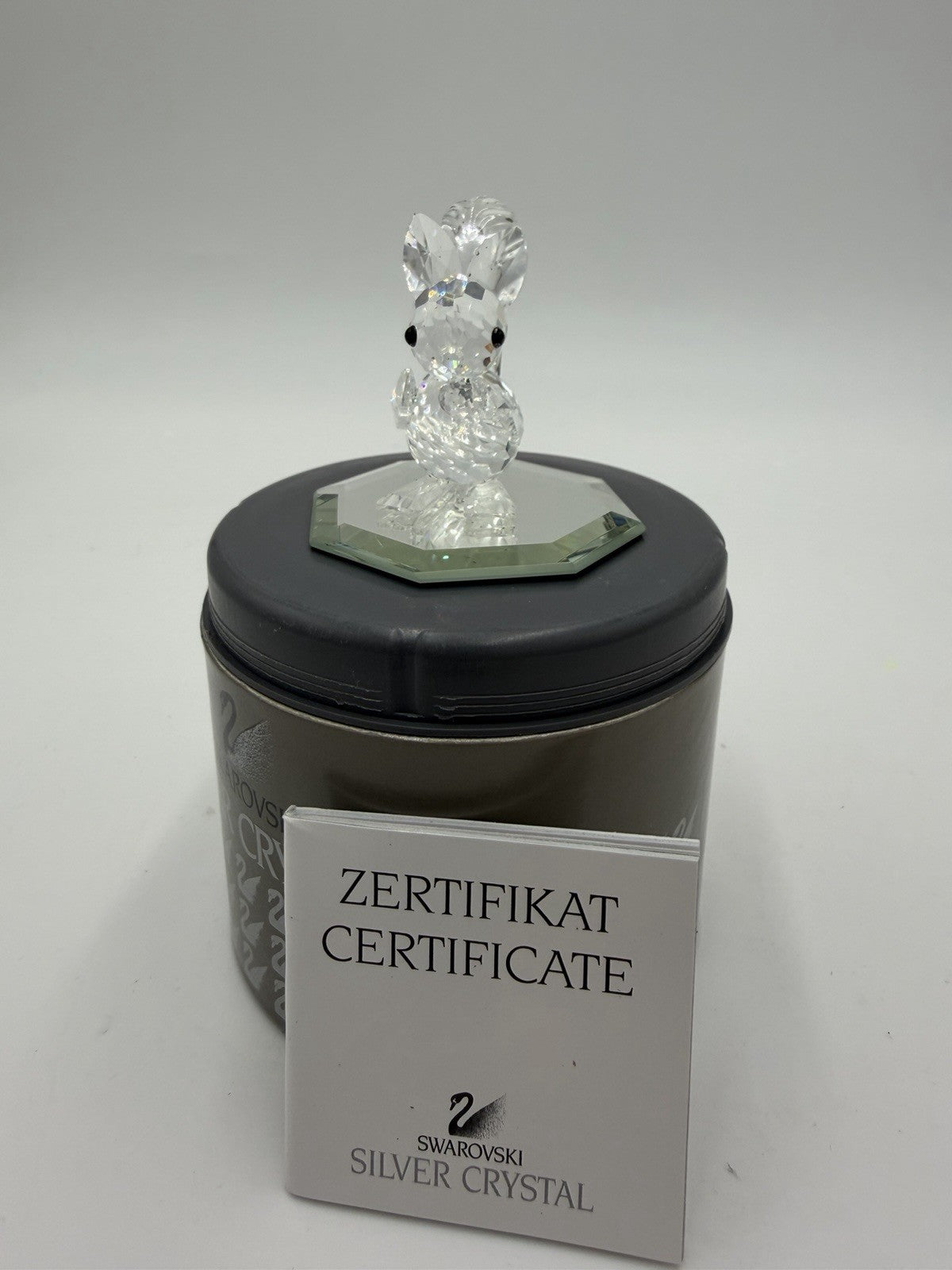 Swarovski Silver Crystal Squirrel with nut Figurine 7662 Black Eyes with Box