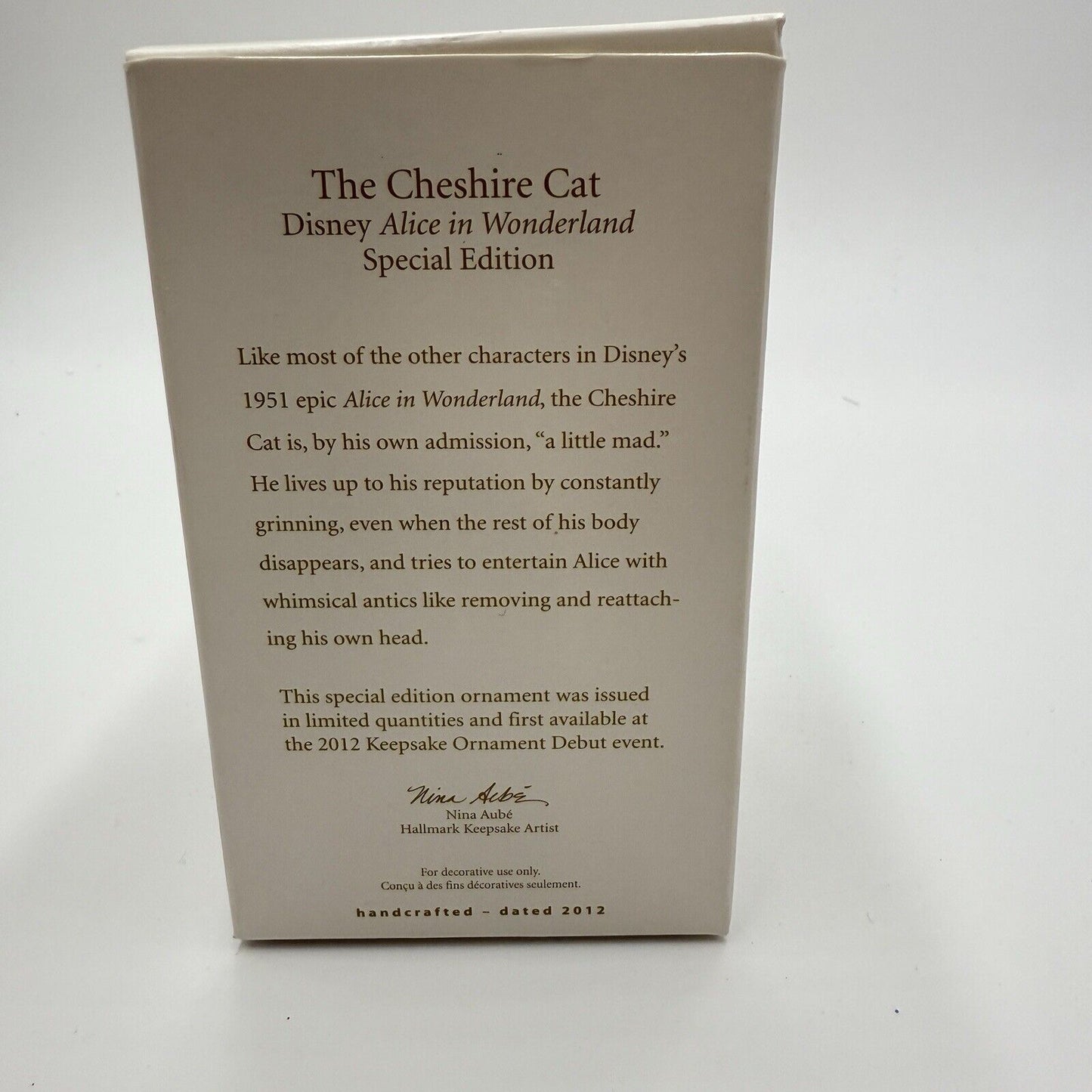 2012 Hallmark Ornament The Cheshire Cat Disney's Alice In Wonderland Ltd Ed NIB