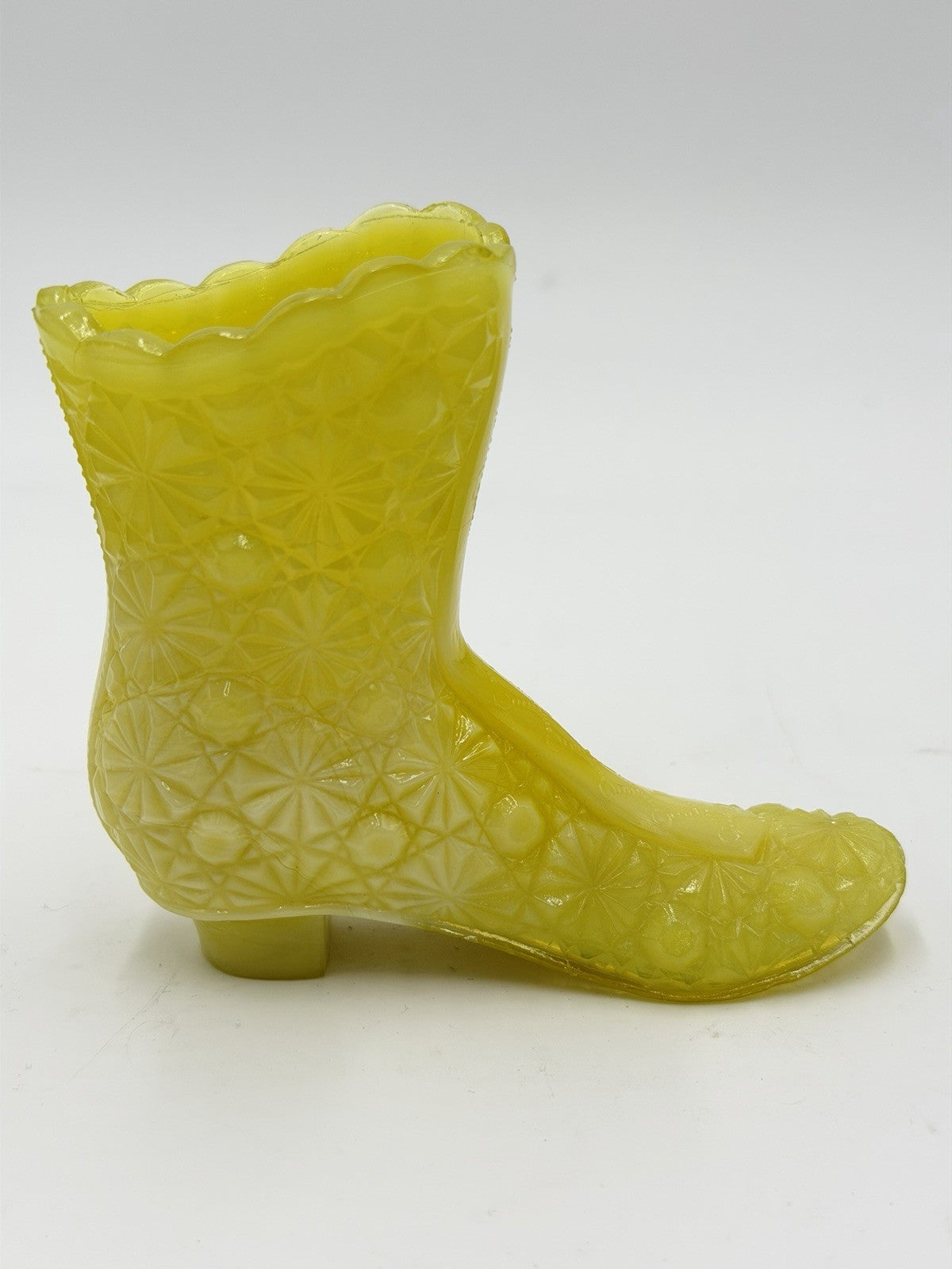 Vintage FENTON Art Glass Star Burst Yellow Victorian Boot 4” Rare Figurine USA
