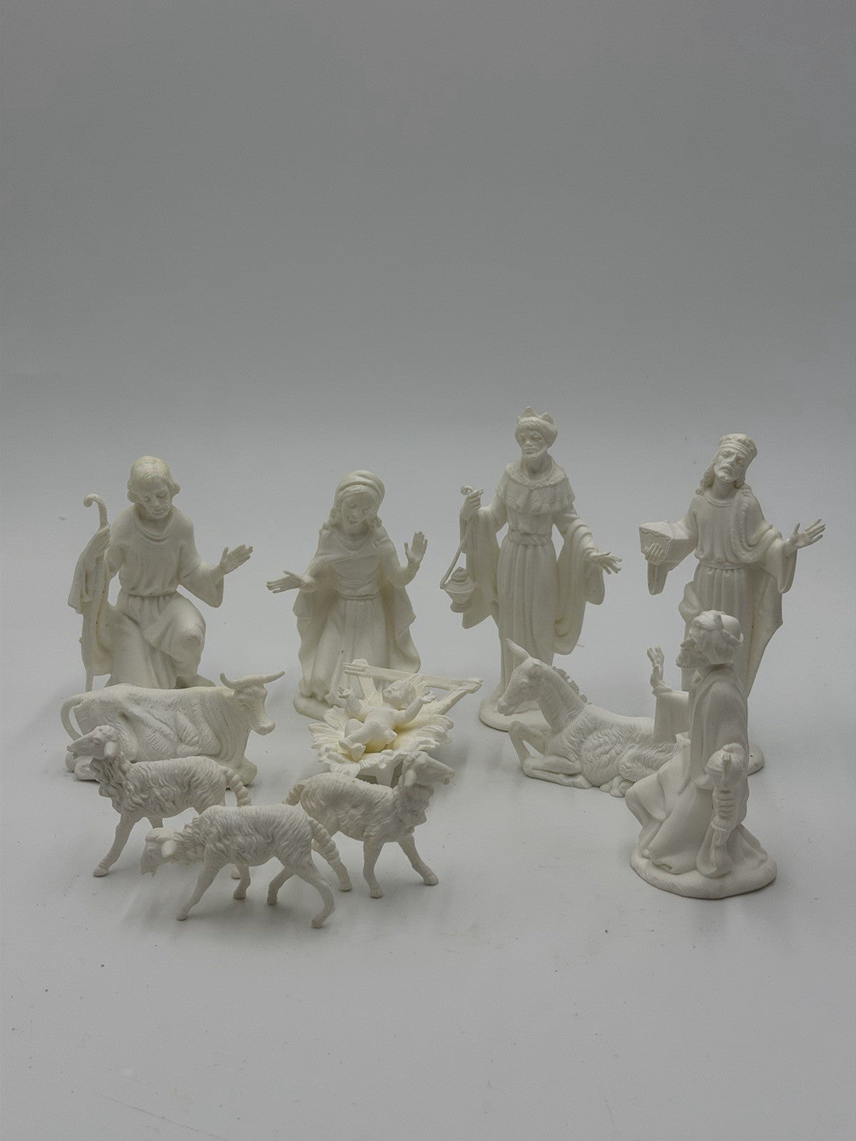 Vintage White PVC Nativity Hong Kong Set 11 PCs 4.5”H Wise Men Joseph Mary Jesus