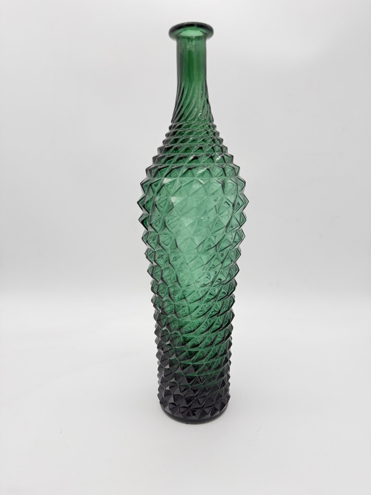 Vintage MCM Empoli Italy Diamond Cut Point Green Genie Bottle 16"H No Stopper