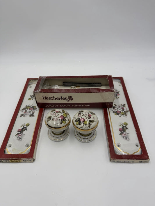 Heatherley victorian porcelain 22A Apple blossom door knob mortice set UK