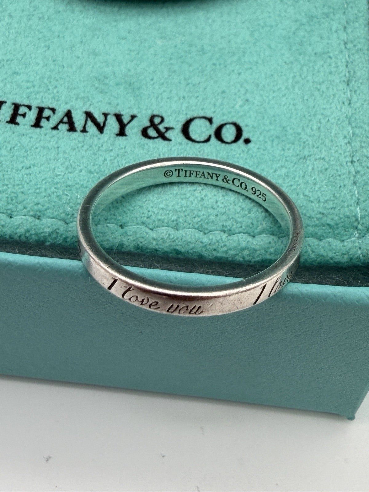 Tiffany &Co Sterling Silver I Love You Notes Narrow Band Ring Box/pouch Size 9