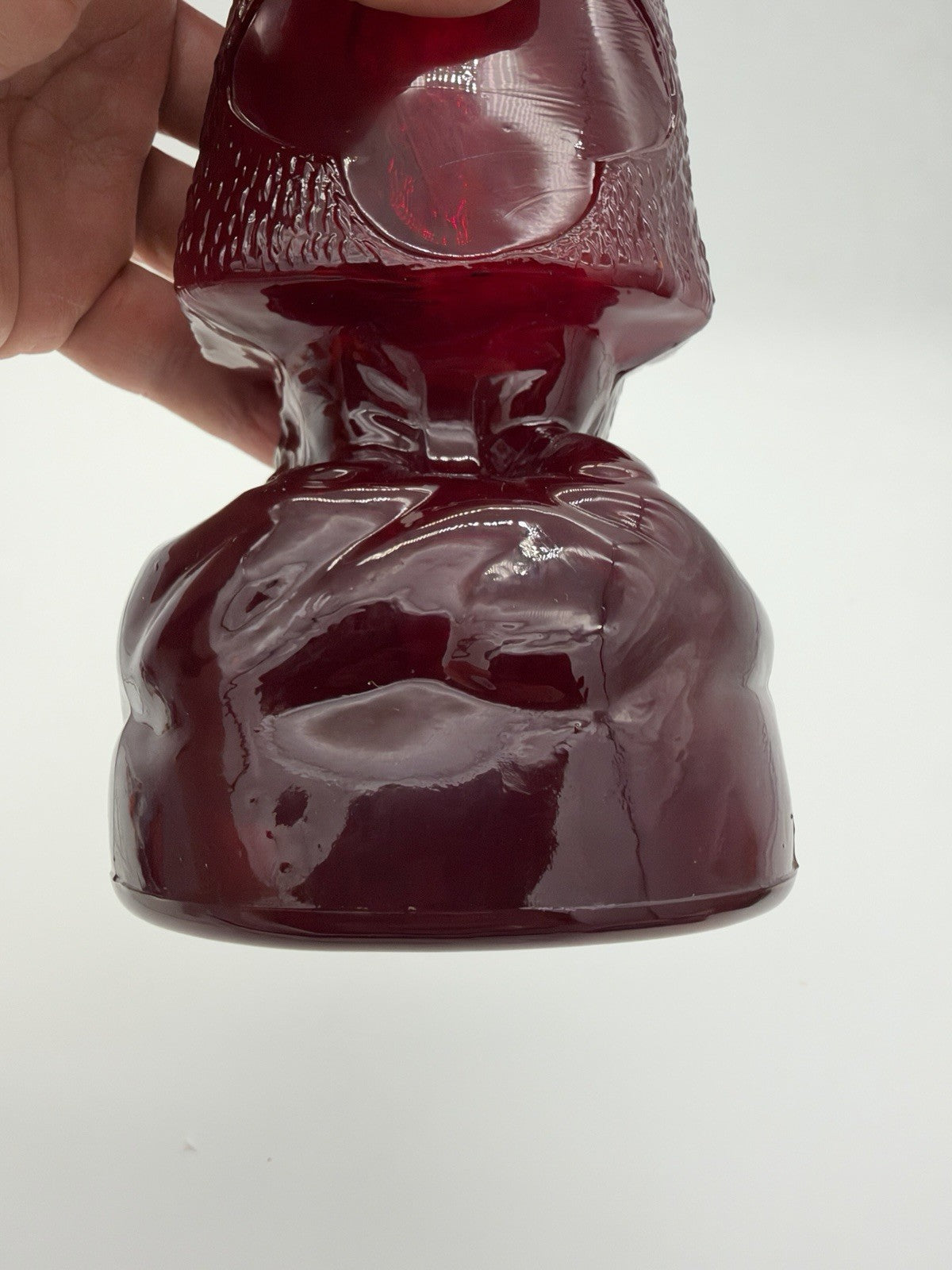 Vintage Belsnickel Ruby Red Art Glass Santa Claus Decanter Bottle Christmas 12”