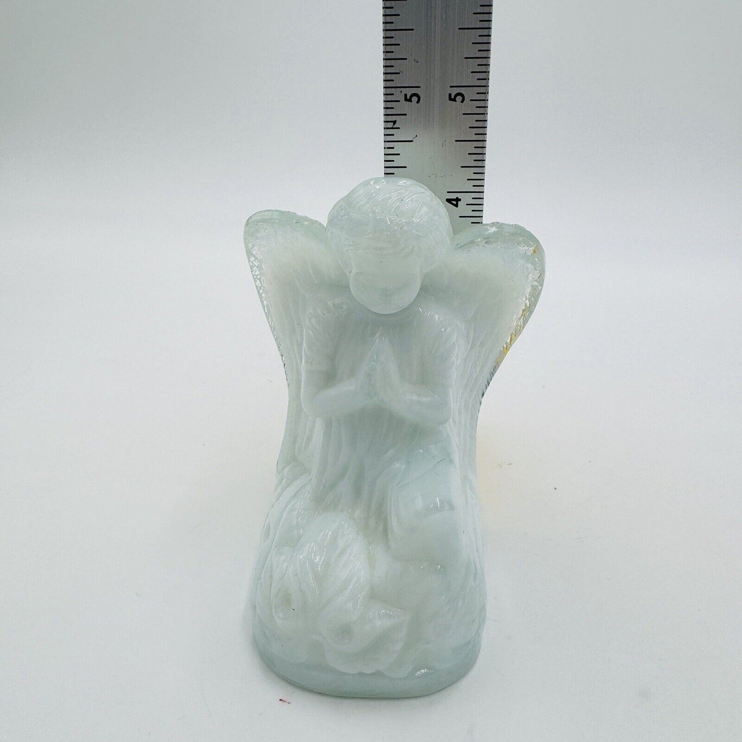 Boyd Art Glass Angel White Blue Clear Pressed Glass Figurine B Vintage