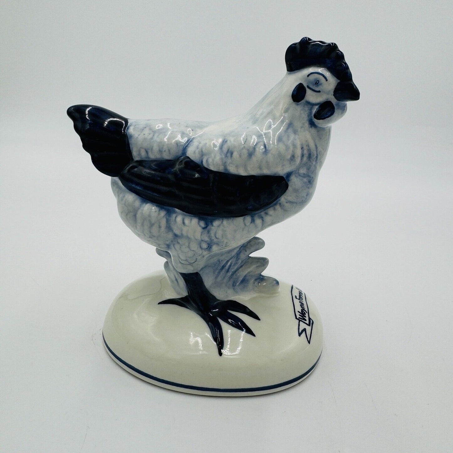 Delft Holland Pottery 701 Cobalt Blue White Chicken Hen Porcelain Figurine 5x6”