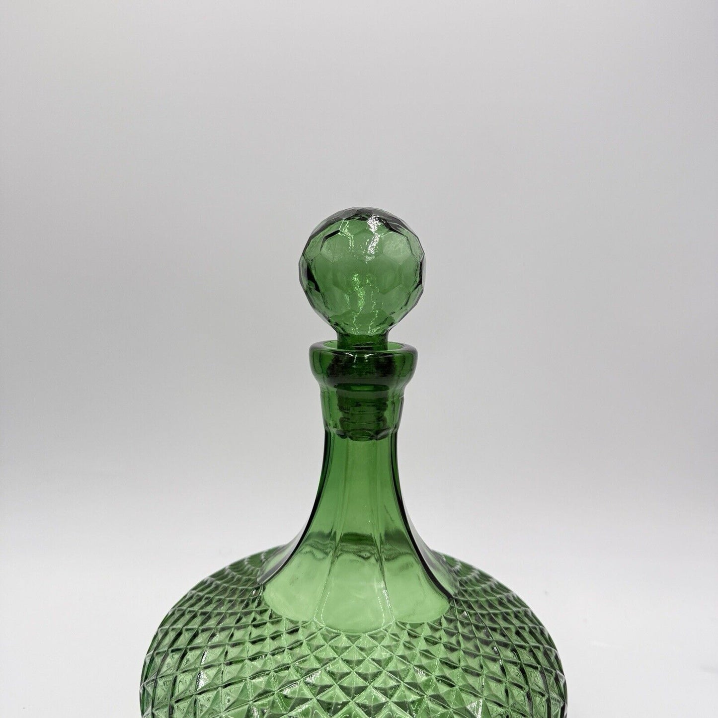 Vtg Empoli Green Diamond Genie Bottle Decanter W/Stoppers 12” Italy Art Glass