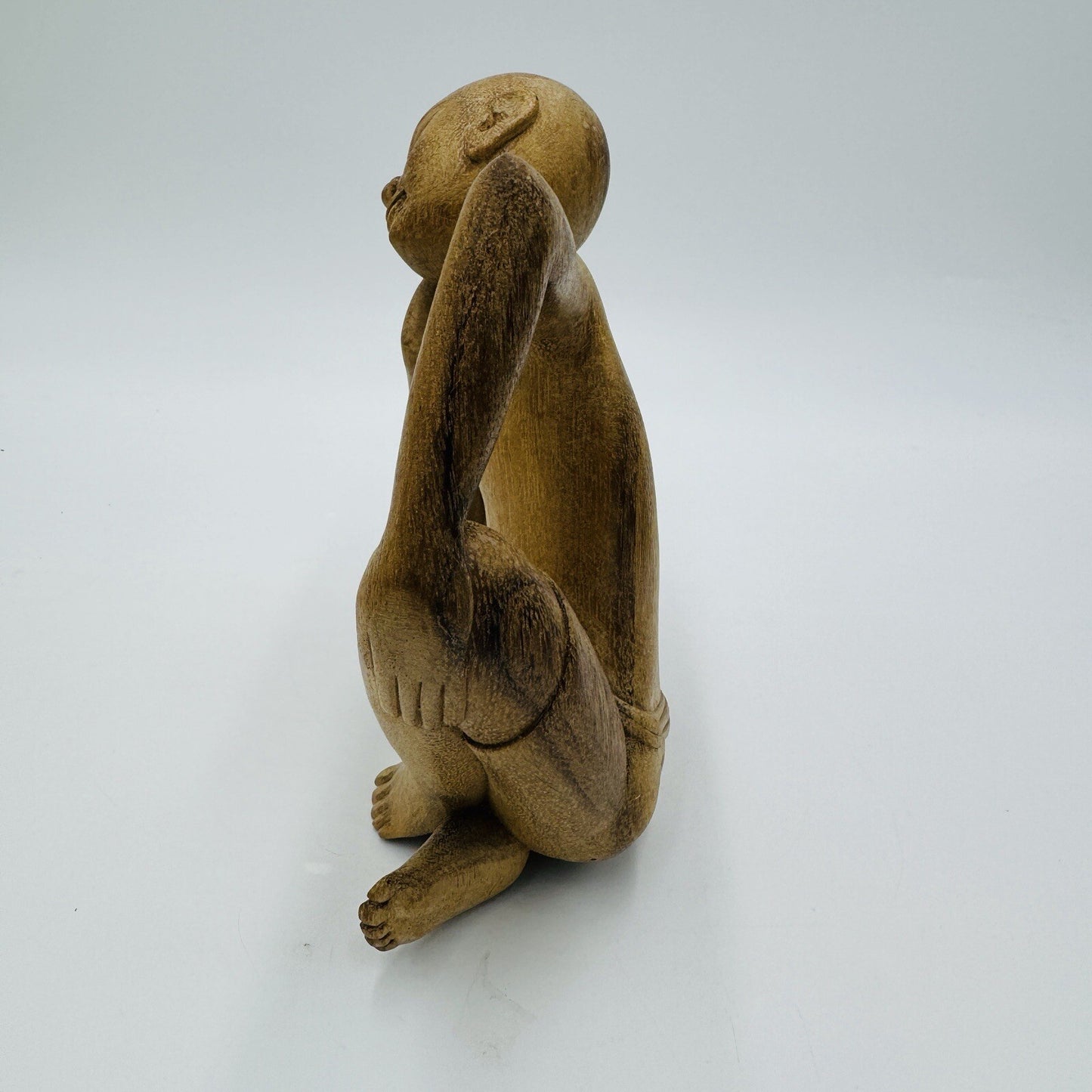 The Thinker Wood Carved Vintage Balinese Figural Sculpture c. 1970's