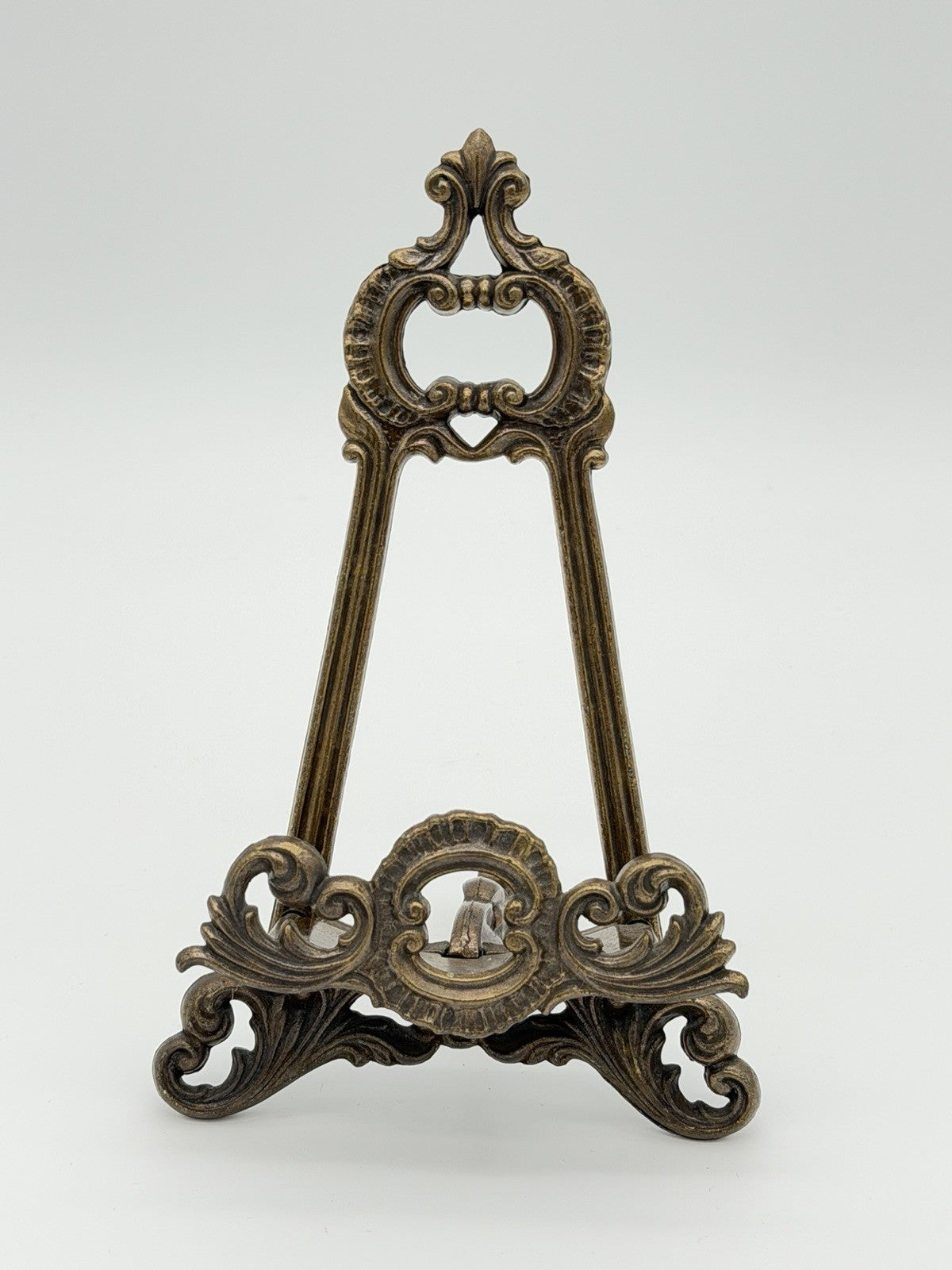 Antique Ornate Bronze 8”Frame Metal Table Top Easel Picture Book Plate Stand