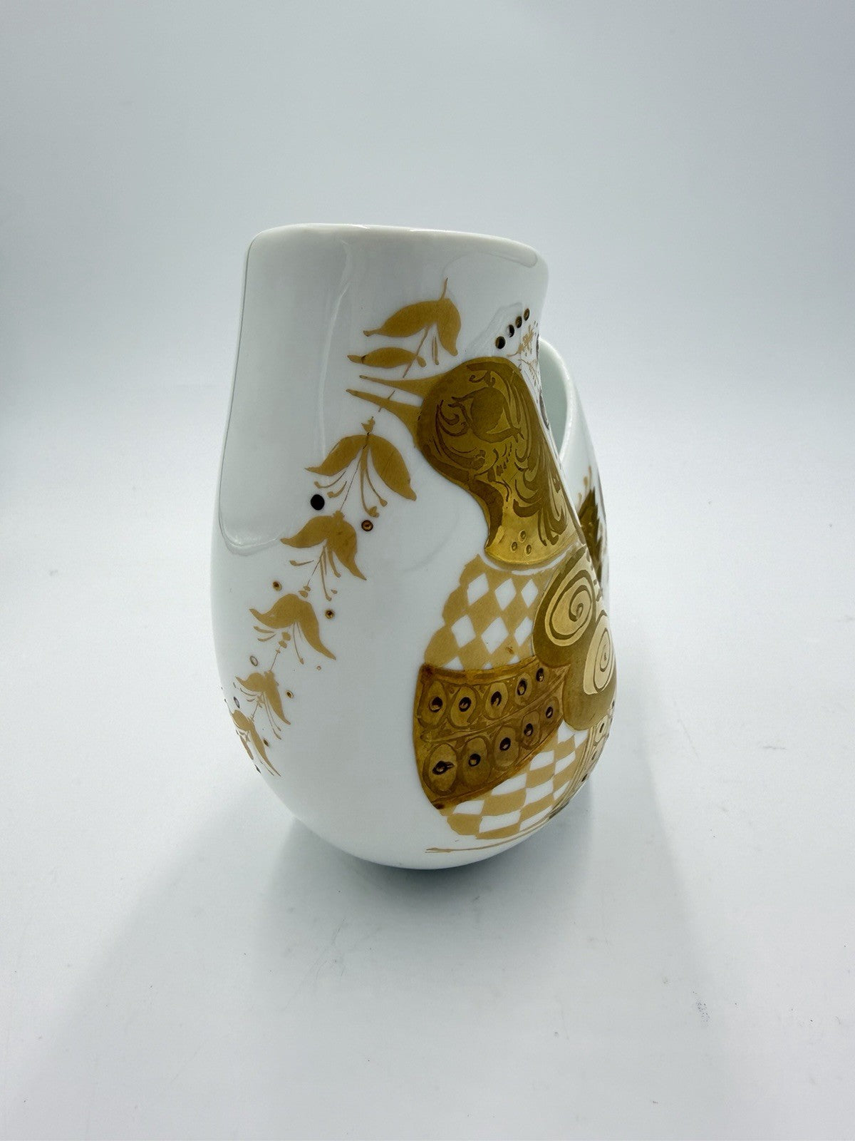 Bjorn Wiinblad Rosenthal Germany Vase Pheasant Quail White Gold Quatre Couleurs