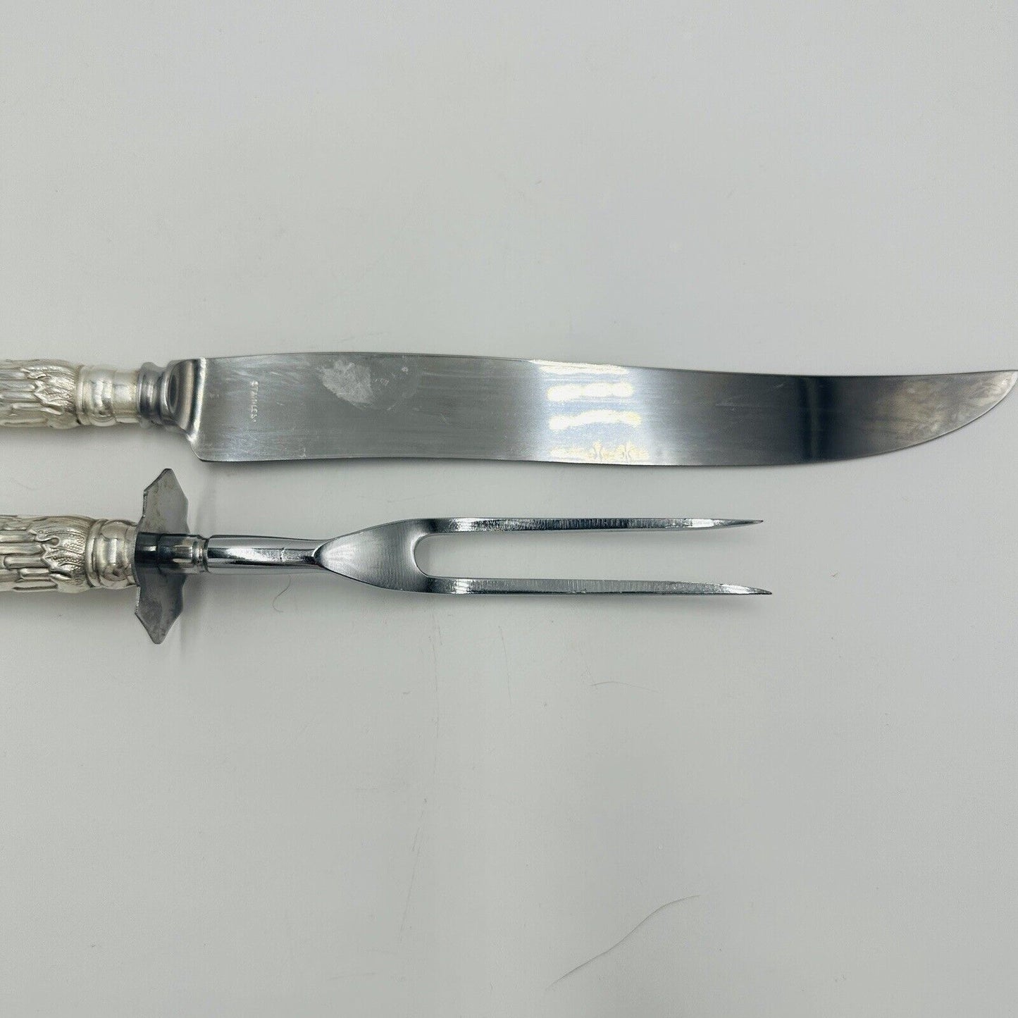 Ambassador Sheffield Knife & Fork Set UK Sterling Silver Handles Carving Art De