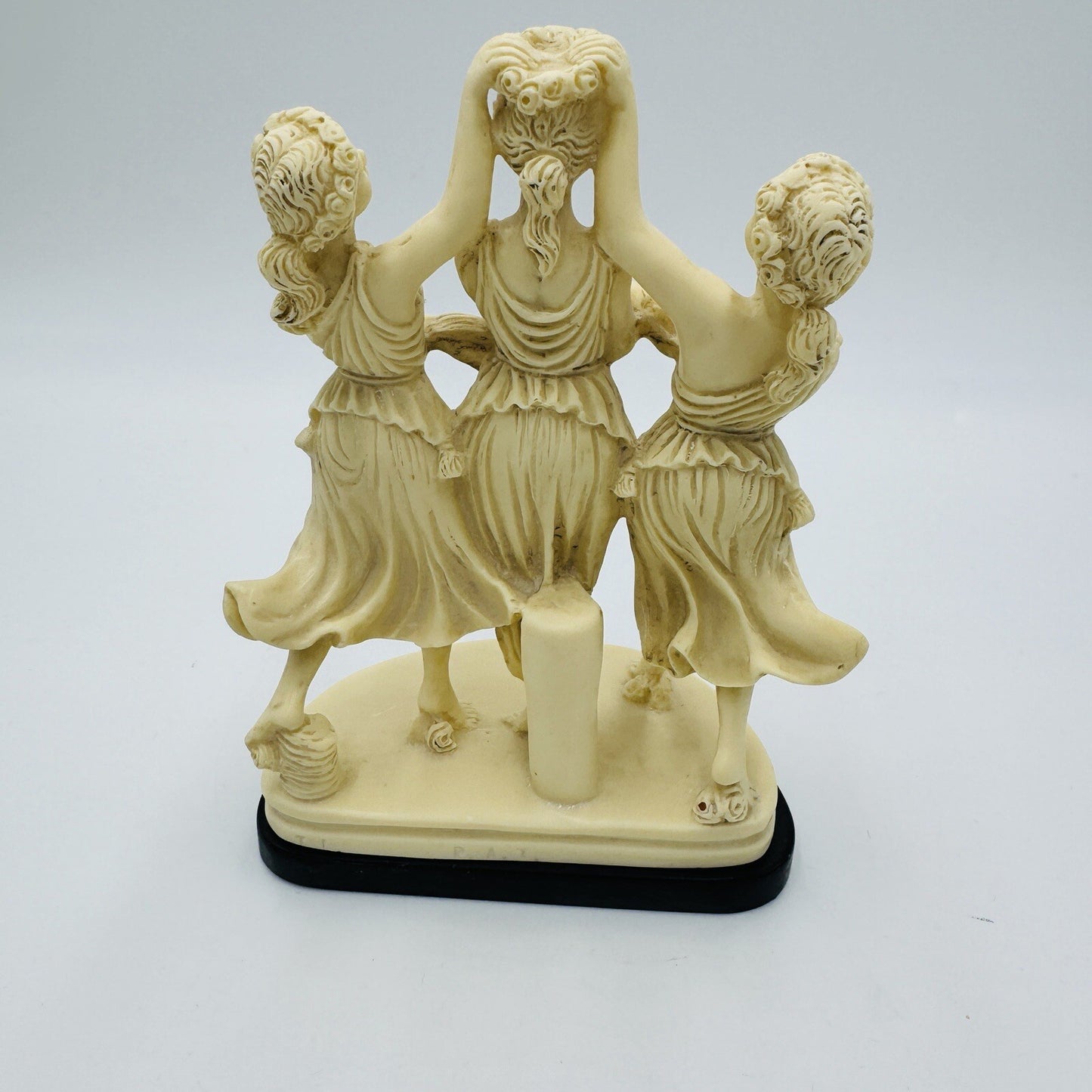 Signed P.A.T Italy Alabaster Three Graces Figurine  Marble Black Base Sculpture