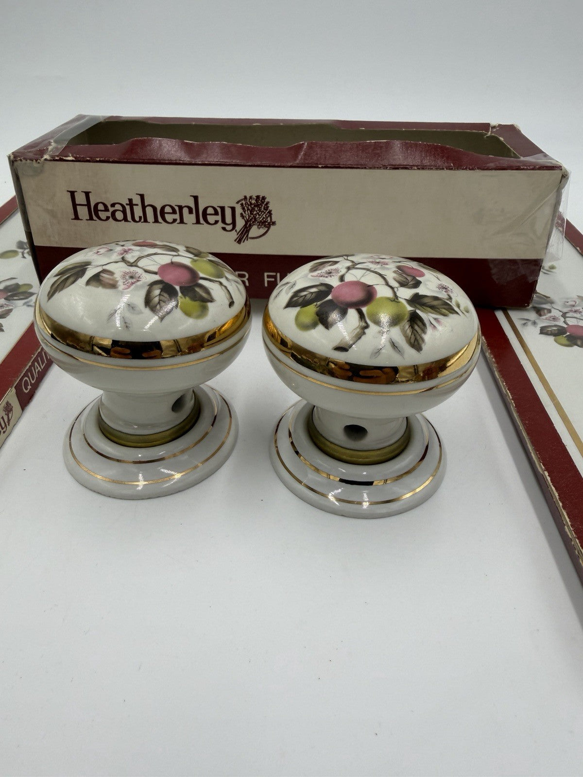 Heatherley victorian porcelain 22A Apple blossom door knob mortice set UK