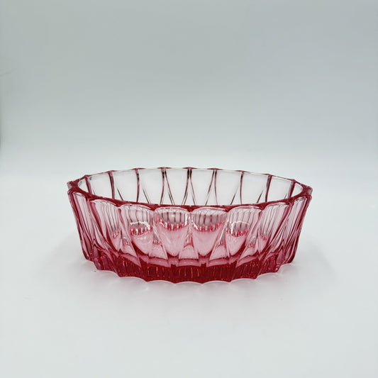 Vintage Fostoria Art Glass Pink Faceted Oval Bowl # 189 MCM 1960 Measure 9”x3”