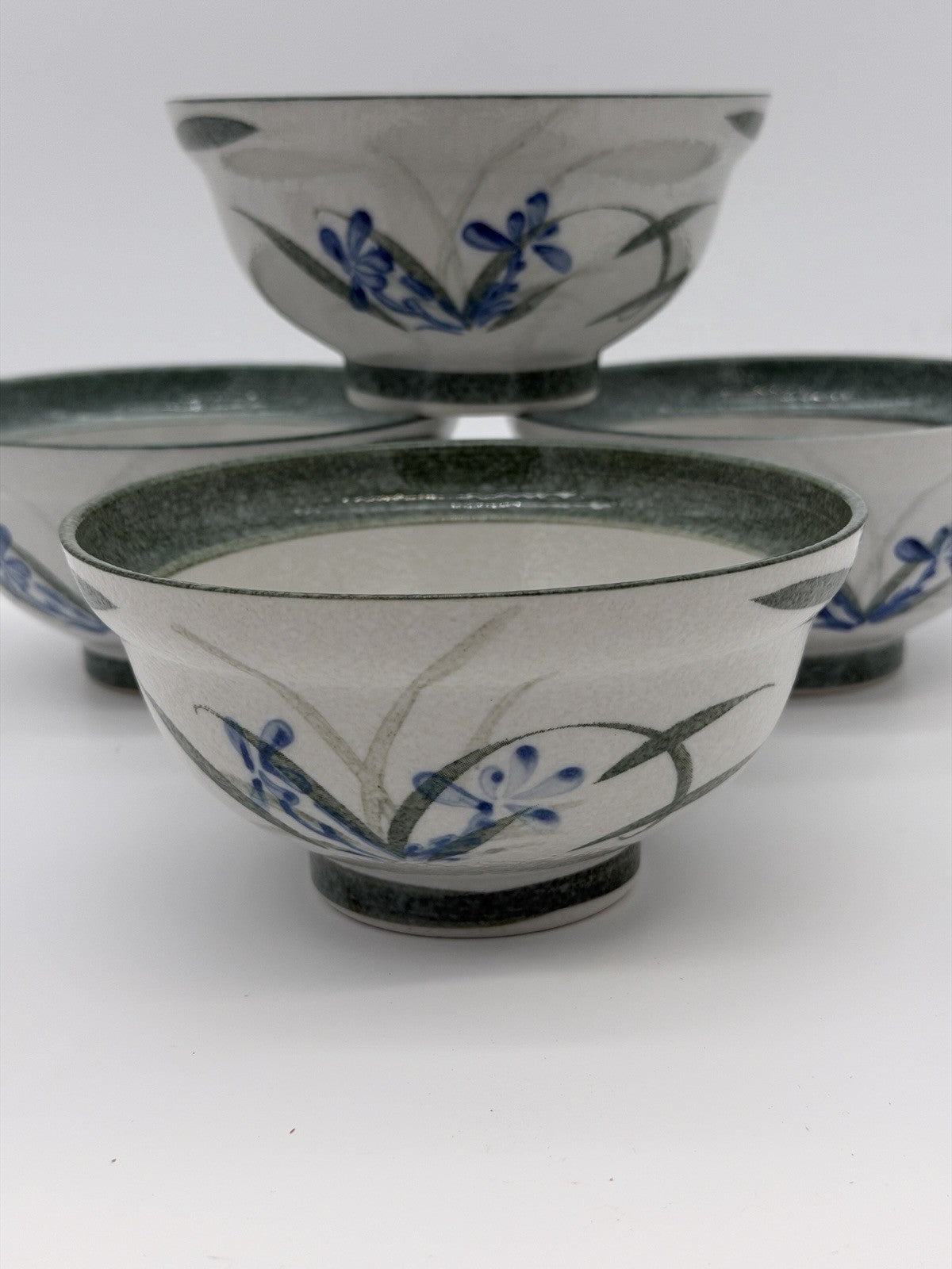 Mino Ware Japan Donburi Rice Bowls Porcelain Painted Floral 4 PCs