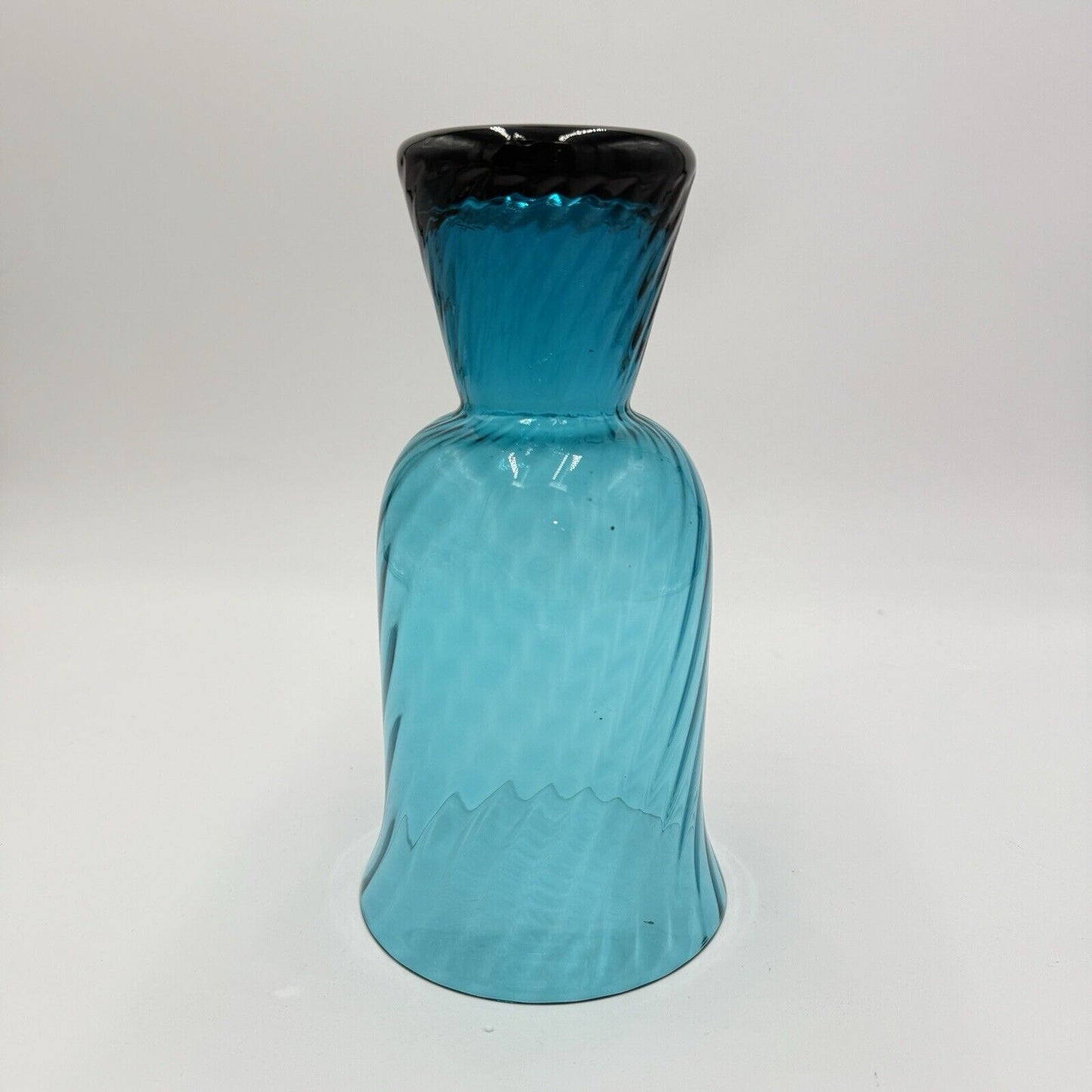 MCM Empoli Italian Handblown Art Glass Swirl Optic Teal Pedestal Vase 8.5"