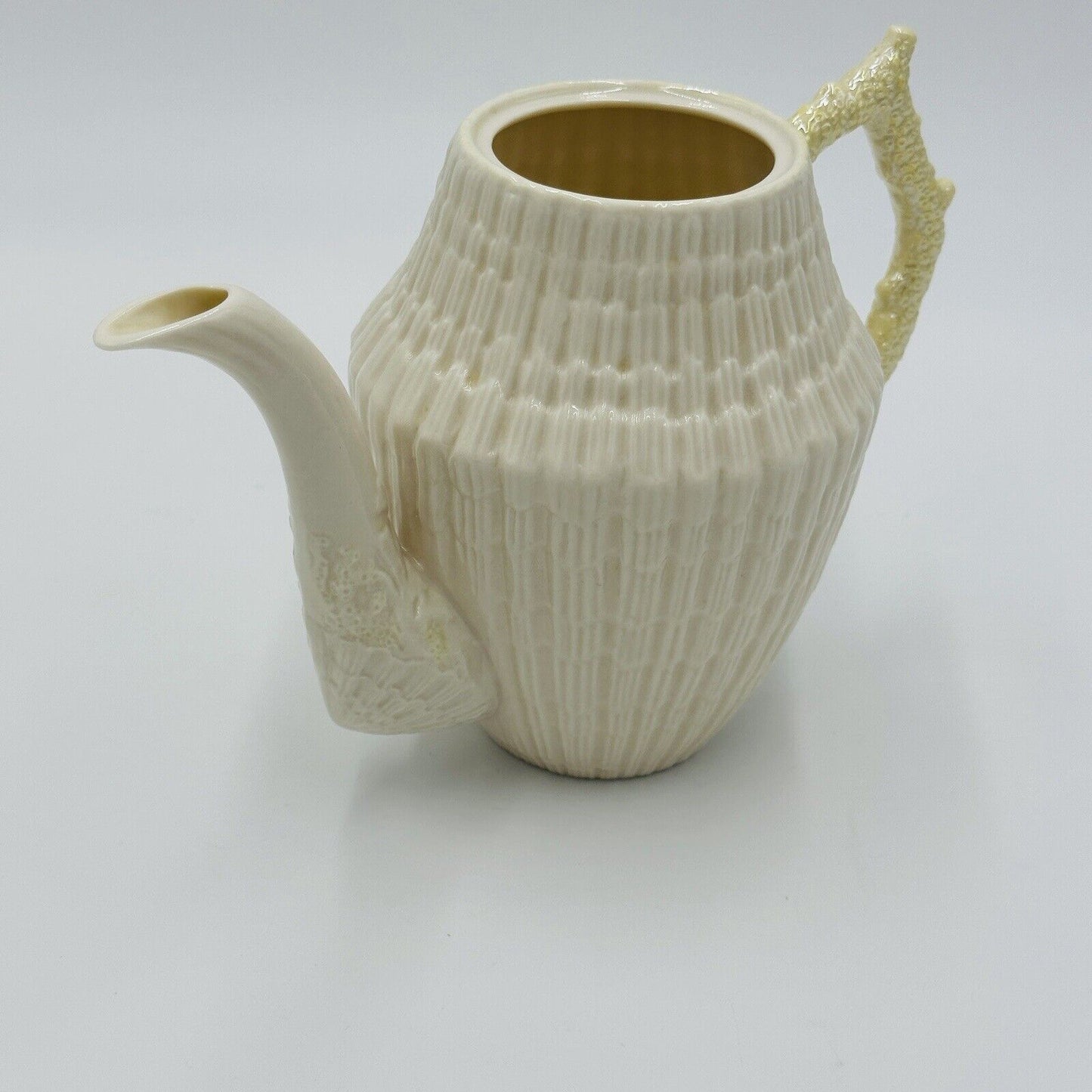 Belleek Coffee Pot Green 5th Mark 1955-65 Vintage Seashell Ireland Limpet Yellow