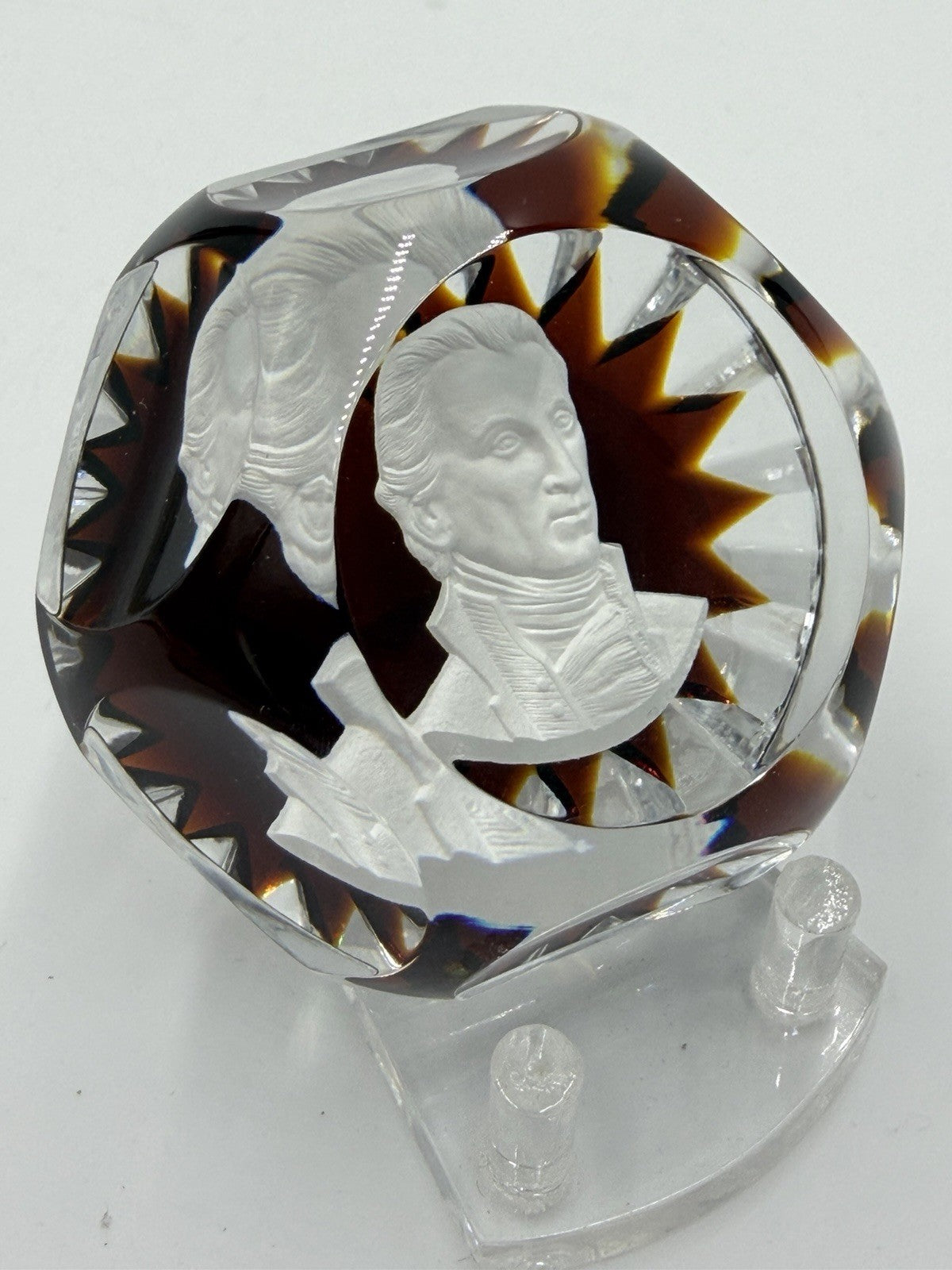 Baccarat France Crystal JAMES MONROE Sulphide Paperweight Ruby Red Faceted