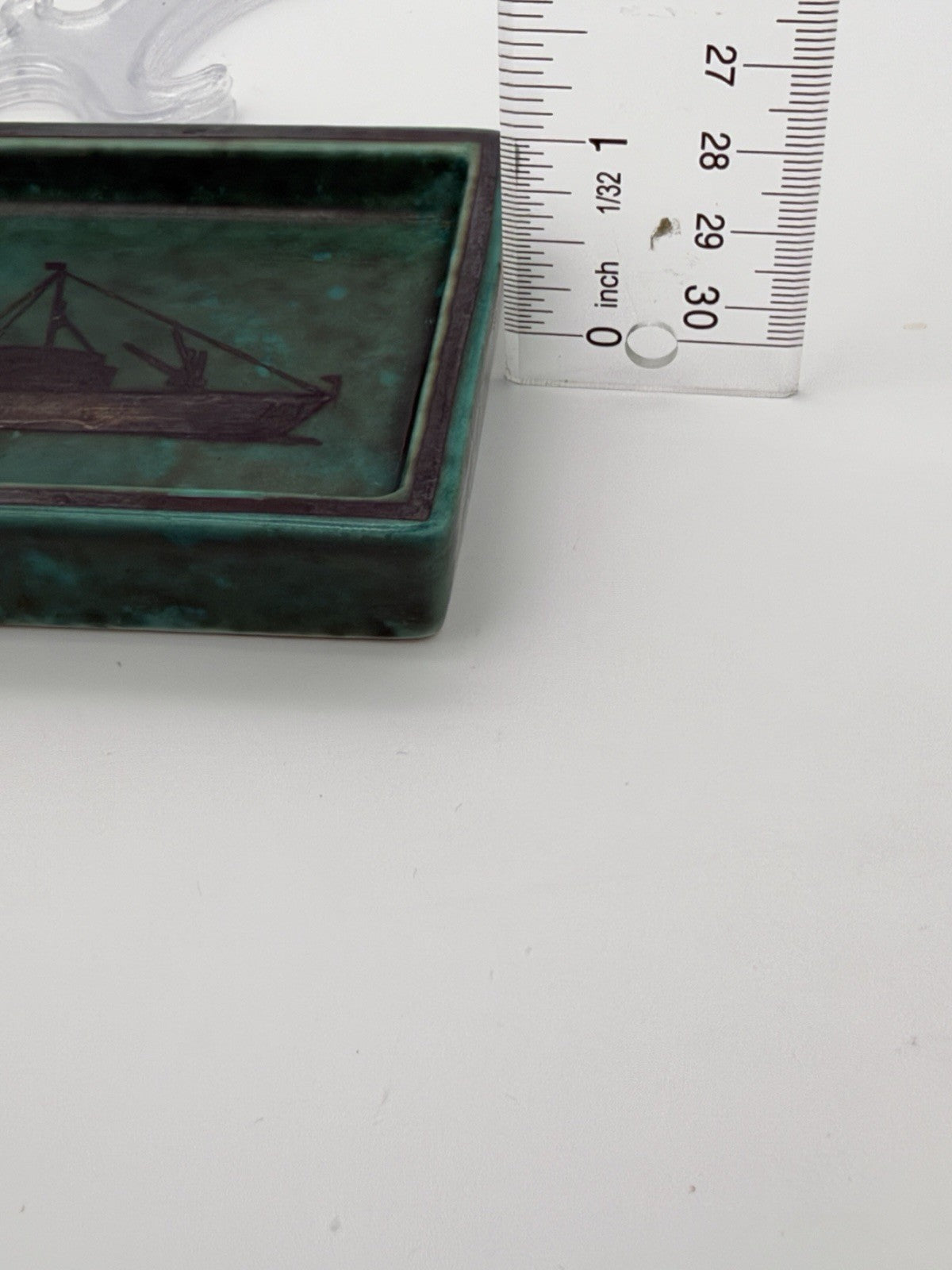 Gustavsberg Sweden Teal Argenta Trinket Dish boat 1940s Wilhelm Kåge