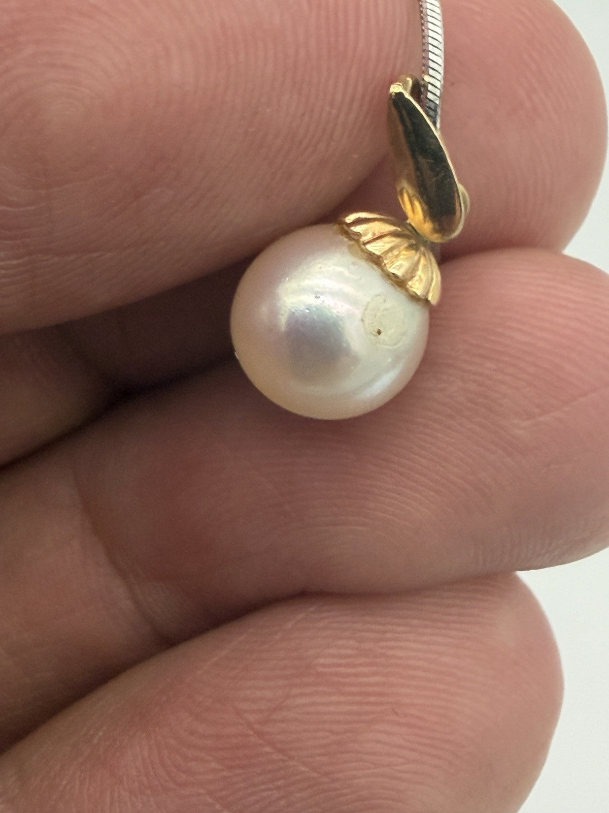 14k White Gold Snake Chain & 18K Gold Pearl Accent Pendant Necklace 3.5g